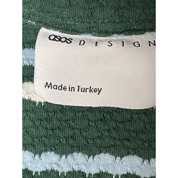 ASOS DESIGN Green Knitted Stripe Revere Shirt Medium - Picture 9 of 10